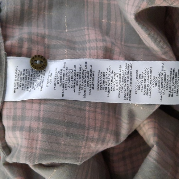 Current/Elliot NWT Prep School Fray Hem Pink Tinsel Plaid Button Up Shirt Size 2 - Picture 9 of 11